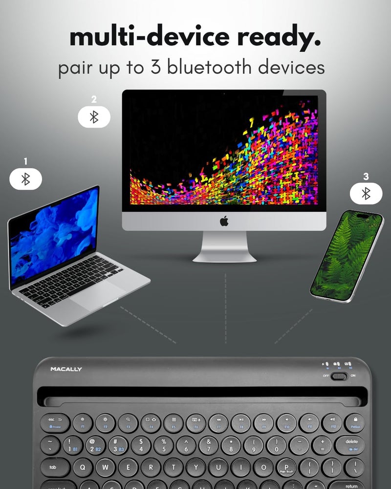 MACALLY Bluetooth Keyboard for Tablet | Wireless Keyboard for iPad mini/Air/Mini, iPhone (Multi-Device, Built-in Stand, Rechargeable) Easy to Use and Cute Portable - Image 3